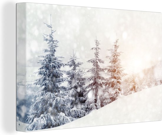 Canvas Schilderij Boom - Sneeuw - Winter - Wanddecoratie