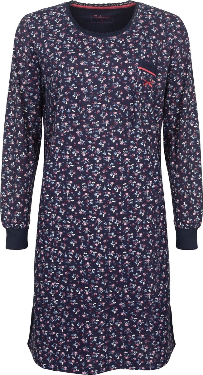 Tenderness Dames Nachthemd - Lange Mouwen - Katoen - Blauw - Maat L