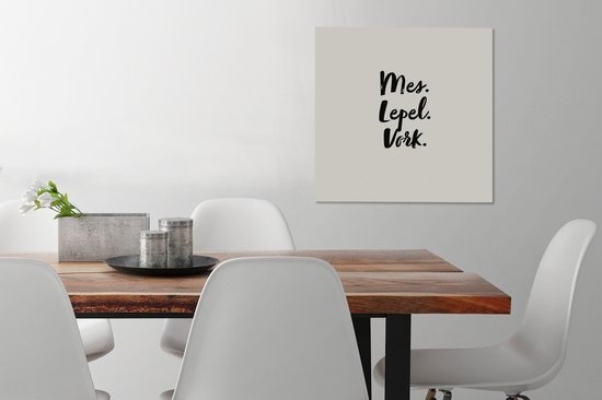 Couteau à peinture sur toile. cuillère. fourchette. - Citation - Taupe - 50x50 cm - Décoration murale