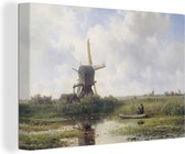 Canvas - Schilderij Molen - Polderlandschap met molen bij Abcoude - Willem Roelofs - Oude meesters - Kunst - 30x20 cm - Wanddecoratie - Woonkamer
