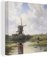 Canvas - Schilderij Molen - Polderlandschap met molen bij Abcoude - Willem Roelofs - Oude meesters - Kunst - 50x50 cm - Wanddecoratie - Woonkamer
