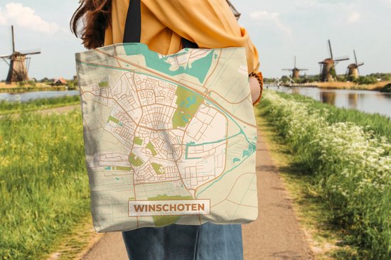 Sac bandoulière - Sac de plage - Shopper City map - Winschoten - Vintage - 45x45 cm - Sac en coton