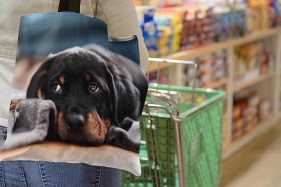 Sac à bandoulière - Sac de plage - Shopper Mignon chiot Rottweiler allongé sur le sol - 40x40 cm - Sac en coton