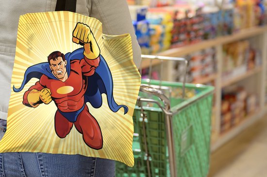 Sac bandoulière MuchoWow® - Sac de plage - Grand cabas - Sac shopping - Illustration d'un super-héros - Garçons - Petit garçon - Enfants - Enfant - 40x40 cm - Sac en coton