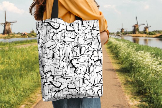 Sac Bandoulière - Sac De Plage - Shopper Line Art - Abstrait - Motifs - Wit - 40x50 cm - Sac Coton