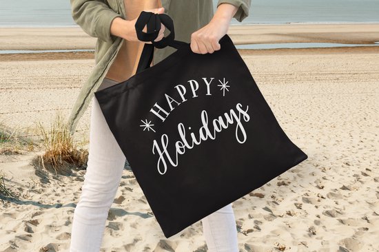 Sac bandoulière - Sac de plage - Shopper Quote Happy Holidays décoration murale nouvel an noir - 45x45 cm - Sac en coton