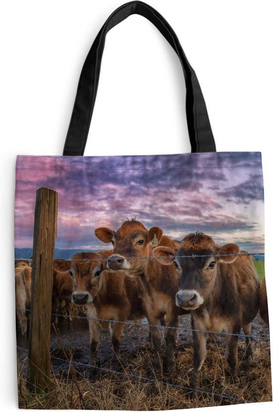 Sac bandoulière - Sac de plage - Shopper Cow - Clôture - Herbe - 40x40 cm - Sac en coton