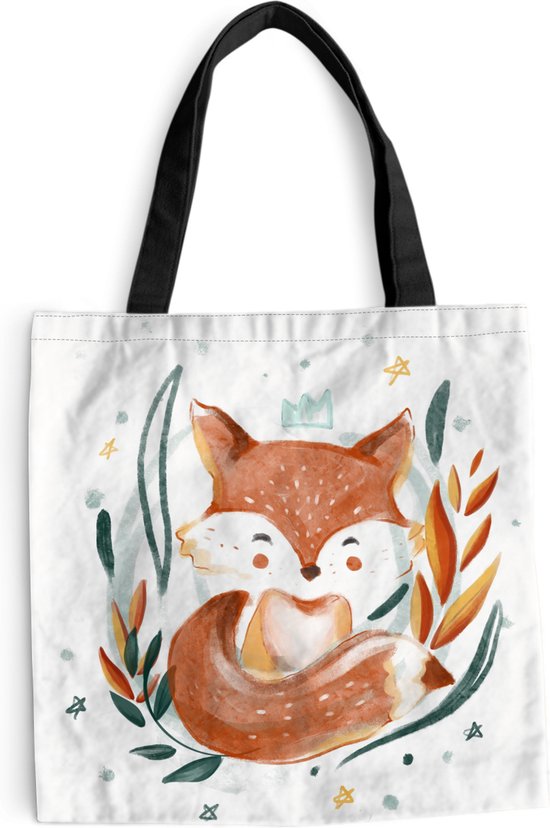 MuchoWow® Schoudertas - Strandtas - Big Shopper - Boodschappentas - Illustratie van een baby vos - 40x40 cm - Katoenen tas