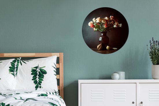 Nature morte avec des roses dans un vase et des poires Assiette en plastique cercle mural - ⌀ 60 cm - peinture ronde - impression photo sur cercle mural en plastique (forex) / cercle vivant / (décoration murale)