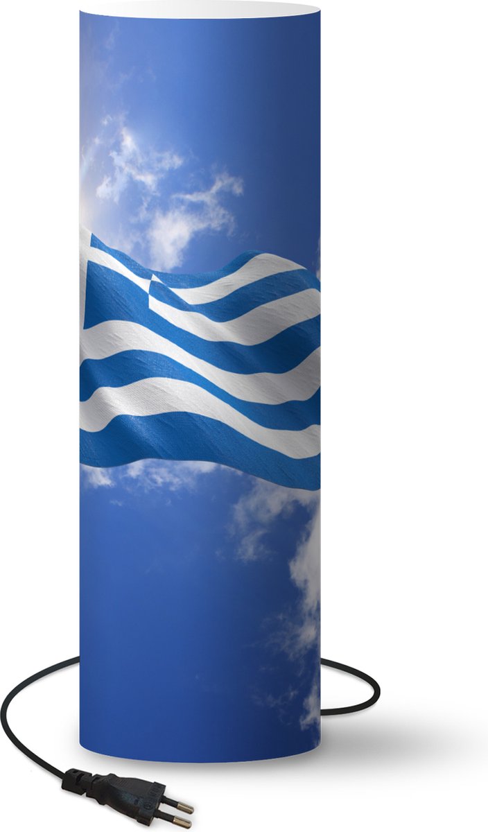 Lamp - Nachtlampje - Tafellamp slaapkamer - Vlag van Griekenland op een zonnige dag - 70 cm hoog - Ø22.3 cm - Inclusief LED lamp