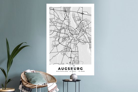 Muurstickers - Sticker Folie - Stadskaart - Duitsland - Plattegrond - Augsburg - Kaart - 80x120 cm - Plakfolie - Muurstickers Kinderkamer - Zelfklevend Behang - Zelfklevend behangpapier - Stickerfolie