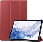 Hoes Geschikt voor Samsung Galaxy Tab S8 Hoes Book Case Hoesje Trifold Cover - Hoesje Geschikt voor Samsung Tab S8 Hoesje Bookcase - Donkerrood