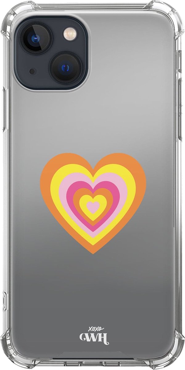 Spiegel hoesje geschikt voor iPhone 13 hoesje - Sunset Heart - Mirror Case - Hoesje met spiegel geschikt voor iPhone Mini hoesje - Spiegel shockproof case geschikt voor iPhone 13 Mini case - Beschermhoes spiegel