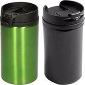 Set de 2x pièces Tasses chauffantes / tasses de maintien au chaud métallique noir et vert 320 ml