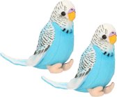 2x stuks pluche knuffel vogel Parkiet blauw 11 cm - Grasparkieten