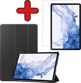 Hoes Geschikt voor Samsung Galaxy Tab S8 Ultra Hoes Book Case Hoesje Trifold Cover Met Screenprotector - Hoesje Geschikt voor Samsung Tab S8 Ultra Hoesje Bookcase - Zwart