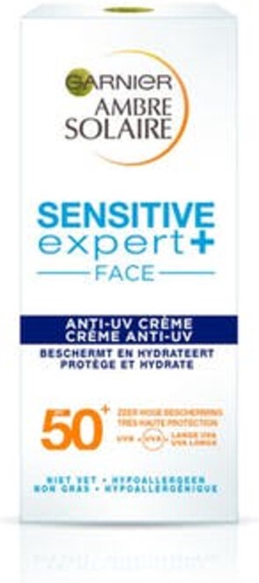 6x Garnier Ambre Solaire Sensitive Expert+ SPF 50+ Gezicht Zonnebrandcréme 50 ml