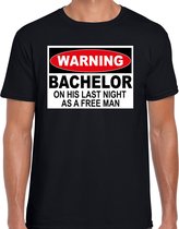 Vrijgezellen Warning bachelor free man t-shirt zwart heren - Vrijgezellenfeest kleding / shirt mannen M