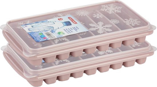 Foto: 2x stuks trays met flessenhals ijsblokjes ijsklontjes ijsblok staafjes vormpjes 10 vakjes kunststof oud roze met afsluit deksel