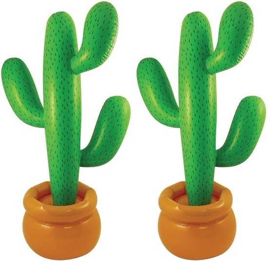 Henbrandt Cactus opblaasbaar - 2x - groen - mega - 170 cm - Mexicaans/Tropical thema feestartikelen