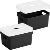 3x stuks opbergboxen/opbergmanden zwart van 13 liter kunststof met transparante deksel 35 x 25 x 18 cm