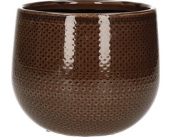 Mica Decorations Bloempot - bruin - keramiek - 16 x 14 cm - plantenpotten