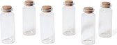 6x Kleine transparante glazen hobby flesjes met kurken dop 18 ml - Hobby/uitdeel set mini glazen flesjes met kurk