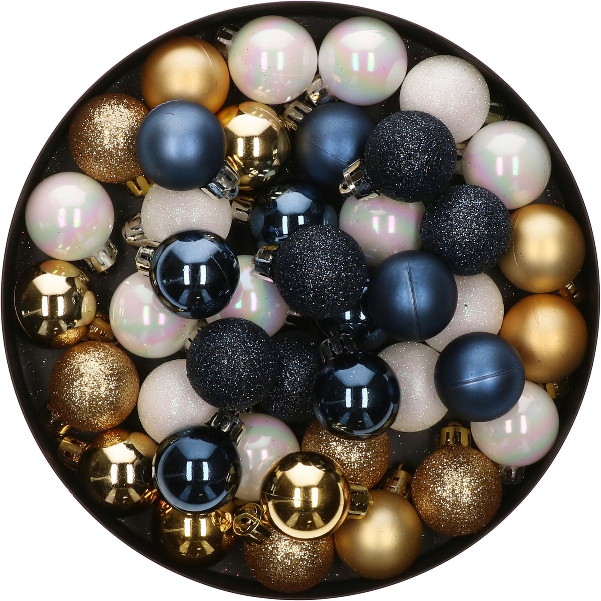 42x Stuks kunststof kerstballen mix wit/goud/donkerblauw 3 cm - Kleine kerstballetjes - Kerstboomversiering