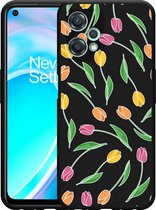 OnePlus Nord CE2 Lite Hoesje Zwart Tulpen - Designed by Cazy