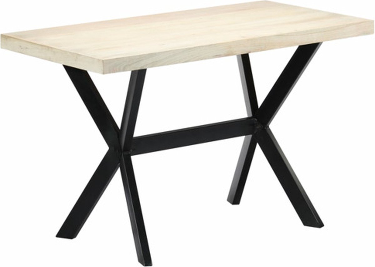 vidaXL Eettafel - 120x60x75 - cm - massief - mangohout - wit wit en zwart