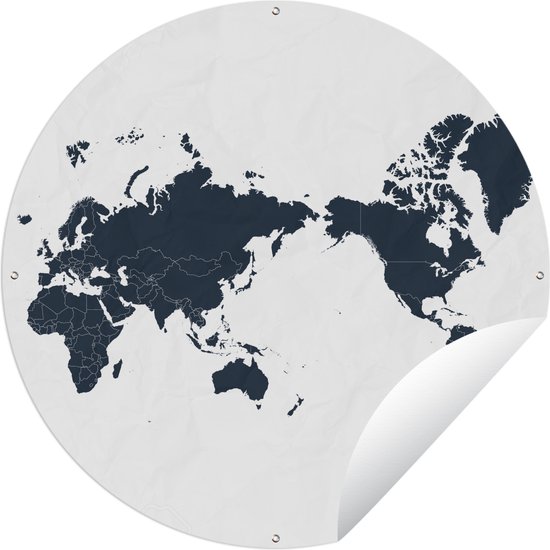 Tuincirkel Donkerblauwe wereldkaart met Azië in het midden - 60x60 cm - Ronde Tuinposter - Buiten