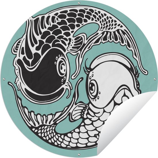 Tuincirkel Vissentatoeage in yin yang stijl - 60x60 cm - Ronde Tuinposter - Buiten