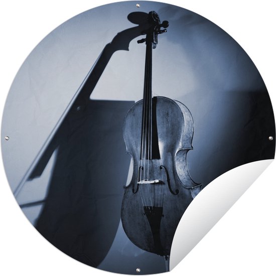 Tuincirkel Een cello leunt tegen de muur - 60x60 cm - Ronde Tuinposter - Buiten