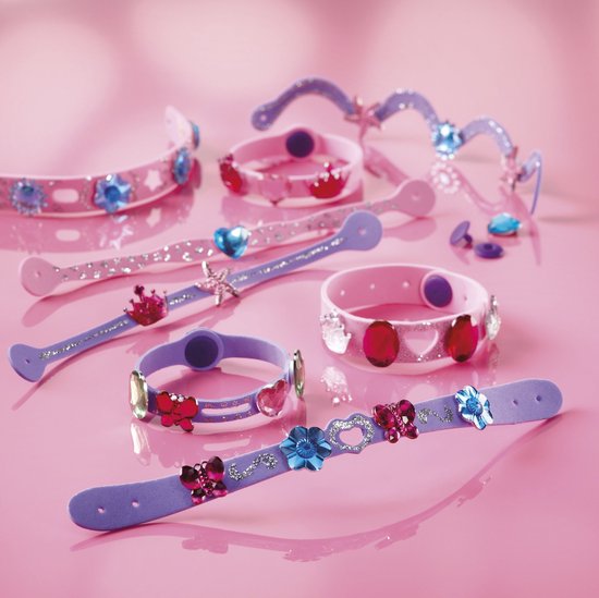 Totum Fashion - 8 Foam armbandjes maken - met glitter en vlinder- hart- en bloemfiguren - sieraden knutselen - cadeautip - Totum