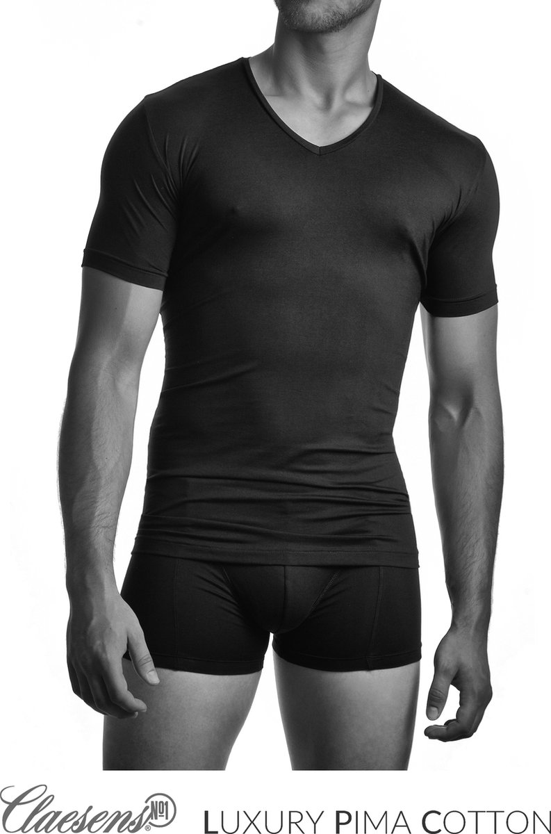 Claesen's® - T-Shirt Zwart V-Neck PimaCLS 121-Black-L