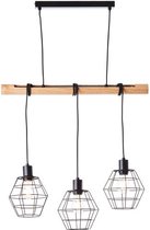 Brillant | Ottawa hanglamp 3-vlams licht hout/zwart | 3x A60, E27, 40W, geschikt voor normale lampen (niet meegeleverd)