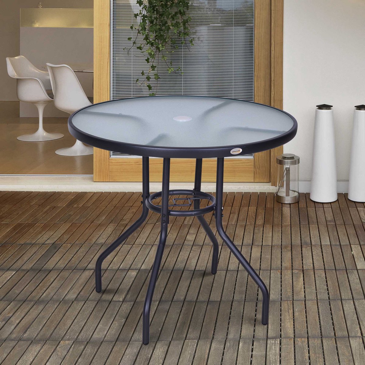 Outsunny Table de parasol plateau à table ronde 60 cm avec trou pour  parasol pour plage, terrasse, jardin, piscine noir