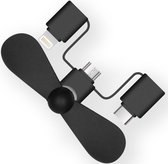 iMoshion 3-in-1 smartphone ventilator geschikt voor lightning, USB-C & Micro-USB - Zwart