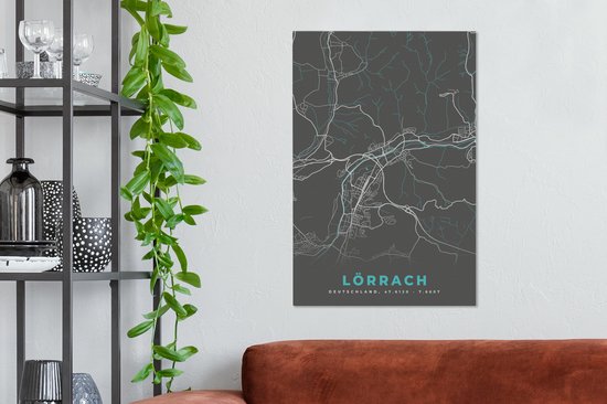 Peinture sur toile Allemagne - Blauw - Lörrach - Plan de la ville - Carte - Plan d'étage - 60x90 cm - Décoration murale