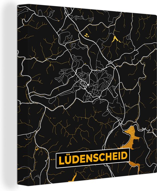 Canvas Schilderij Stadskaart – Kaart – Lüdenscheid – Gold – Duitsland – Plattegrond - 90x90 cm - Wanddecoratie