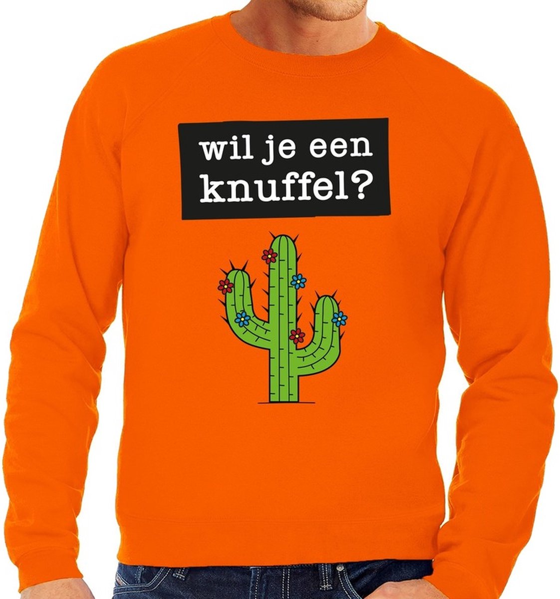 Wil je een Knuffel tekst sweater oranje heren - heren trui Wil je een Knuffel - oranje kleding M