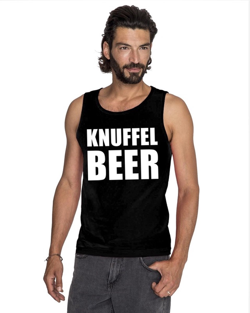 Knuffel beer tekst singlet shirt/ tanktop zwart heren M