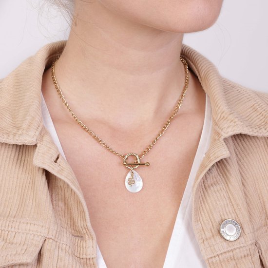 Lucardi Dames Ketting met letter - F - Staal - Ketting - Cadeau - 47 cm - Goudkleurig
