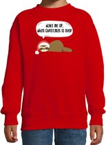 Luiaard Kerstsweater / Kerst trui Wake me up when christmas is over rood voor kinderen - Kerstkleding / Christmas outfit 170/176
