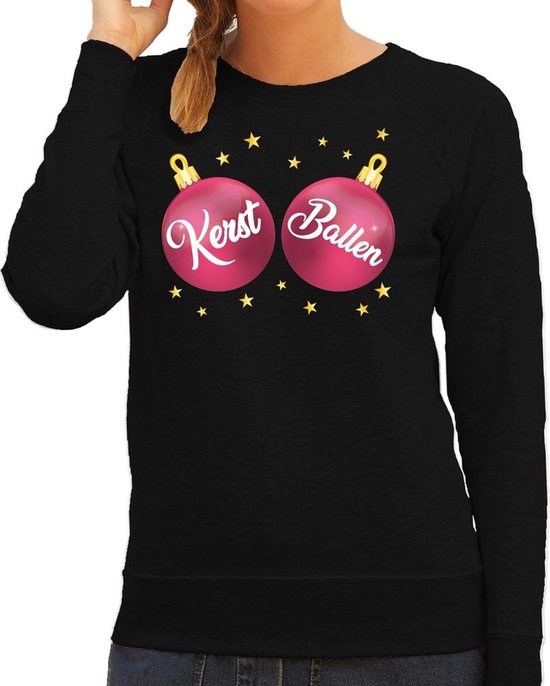 Foute kersttrui / sweater zwart met roze Kerst Ballen borsten voor dames - kerstkleding / christmas outfit XS