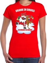 Fout Kerstshirt / Kerst t-shirt Drank en drugs rood voor dames - Kerstkleding / Christmas outfit S