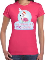 Flamingo Kerstbal shirt / Kerst t-shirt I am dreaming of a pink Christmas roze voor dames - Kerstkleding / Christmas outfit M