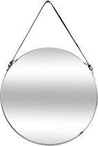 Spiegel/wandspiegel rond D38 cm metaal zwart met koord - Woondecoratie/accessoires