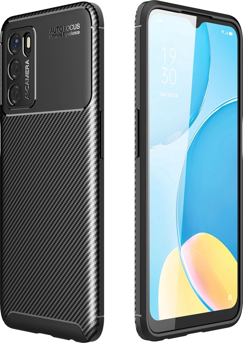 Mobigear Hoesje geschikt voor OPPO A54s Telefoonhoesje Flexibel TPU | Mobigear Racing Backcover | A54s Case | Back Cover - Zwart