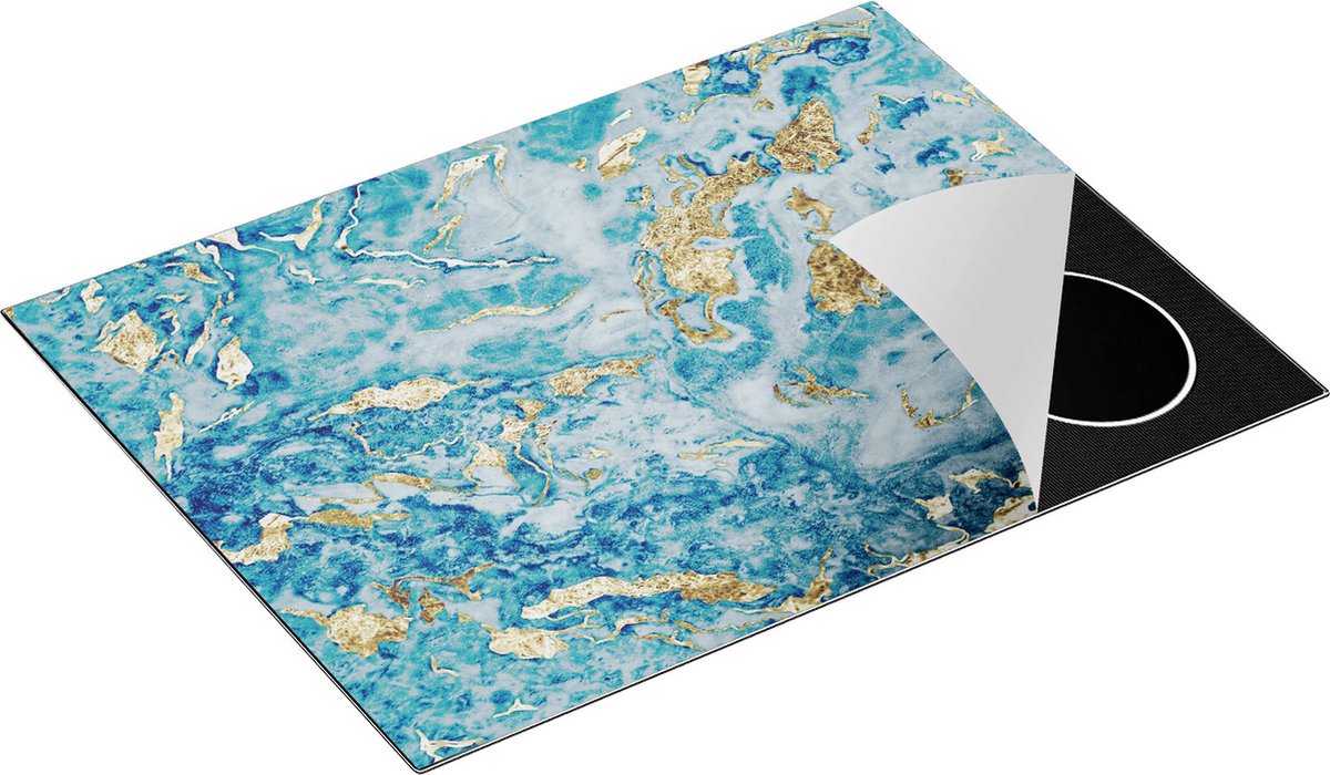 Chefcare Inductie Beschermer Blauwe Marmer met Goud - 70x52 cm - Afdekplaat Inductie - Kookplaat Beschermer - Inductie Mat